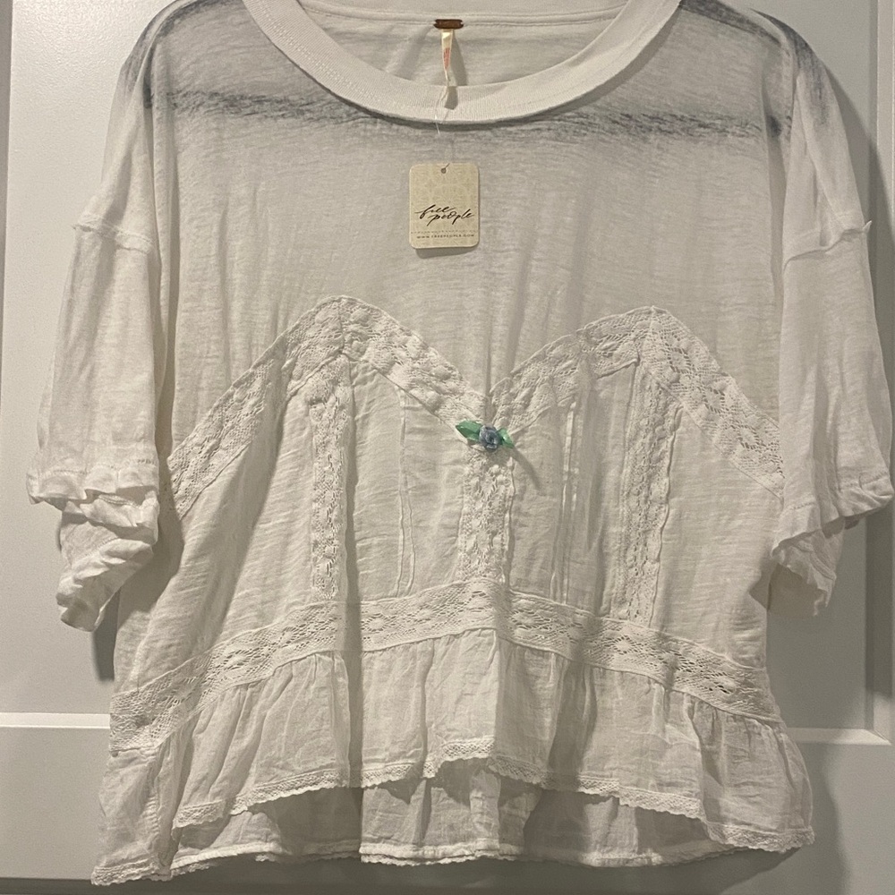 Free People White Lace Accent Blouse - Picture 2 of 6